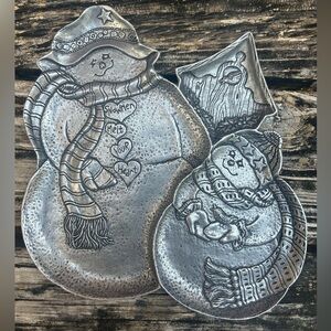 VINTAGE CARSON STATESMETAL SNOWMEN MELT YOUR HEART SECTIONED PEWTER PLATE USA C8